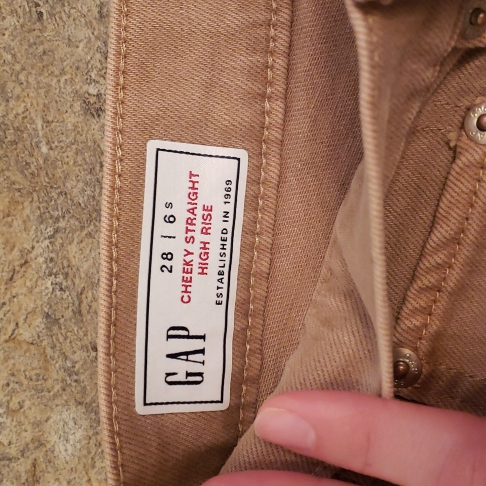 GAP 6S 6 Short 28 Cheeky Straight High Rise Tan Jeans Denim Raw Hem - Picture 4 of 6